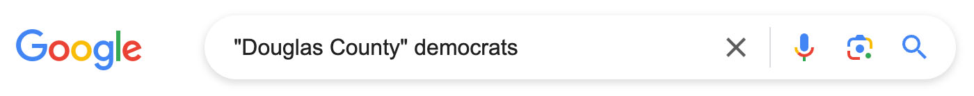 Google search box showing "Douglas County" democrats as the search terms